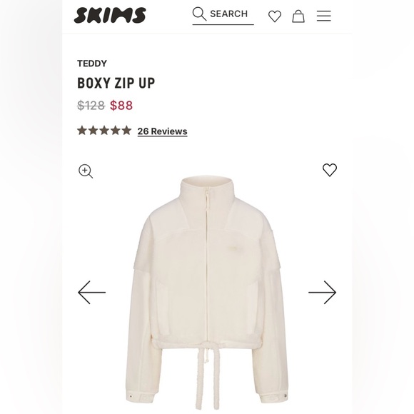 SKIMS Jackets & Blazers - SKIMS Teddy Boxy Zip Up 
Ecru color
Size Large 
Excellent condition